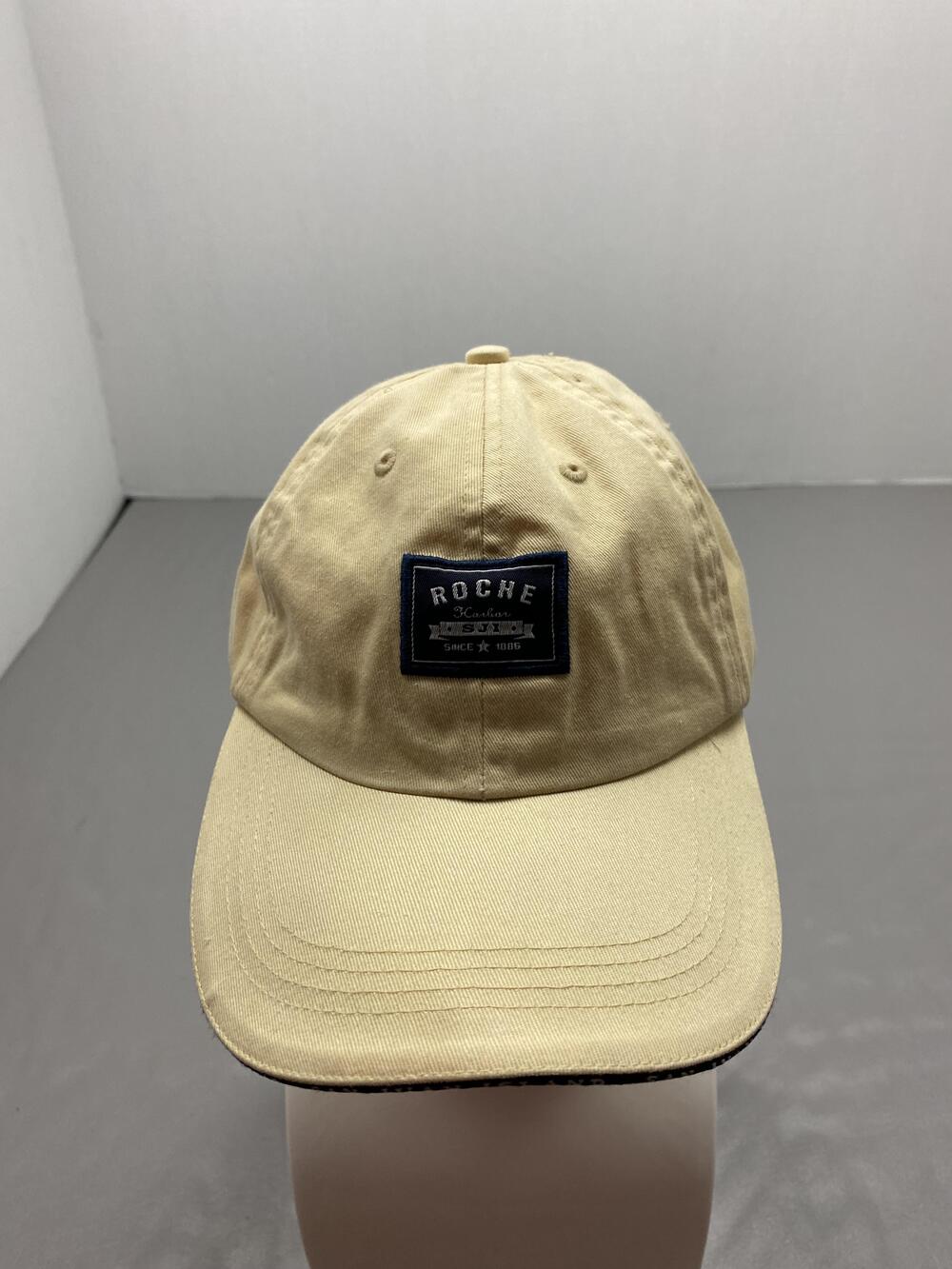 Roche Hat Cap Strap Back One Size Beige Twill Baseball Cap Adjustable Mens